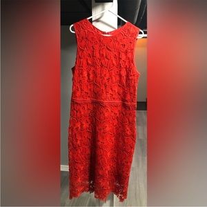 Ann Taylor orange embroidered mid length sleeveless dress